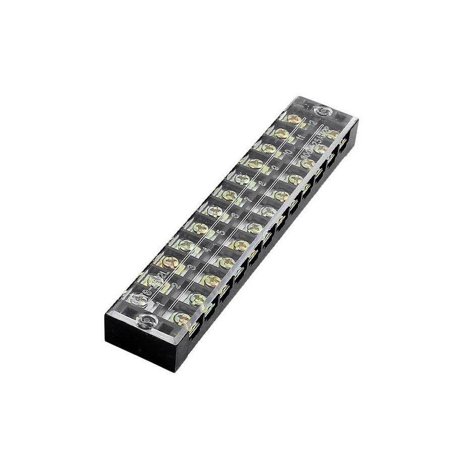 KTech High-Temperature Flame-Retardant Terminal Block (25 Amp · 12 Poles) — 12 Poles · 25 Amp · 100º C · 14 AWG · 600V · 20 x 162 x 30 mm