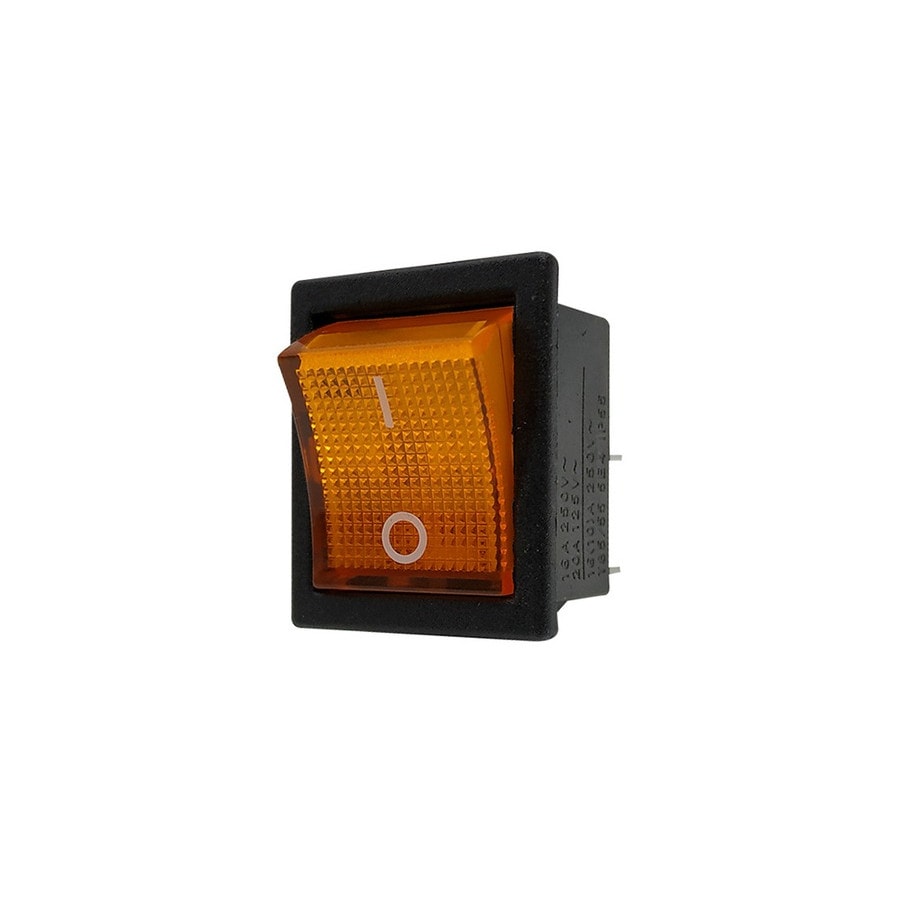 KTech Panel-Mount Rocker Switch — Illuminated Neon of 4 Pins · 2P-2T 25 to 48V · 16A 250V / 20A 125V · 16 (10)A 250V · Yellow