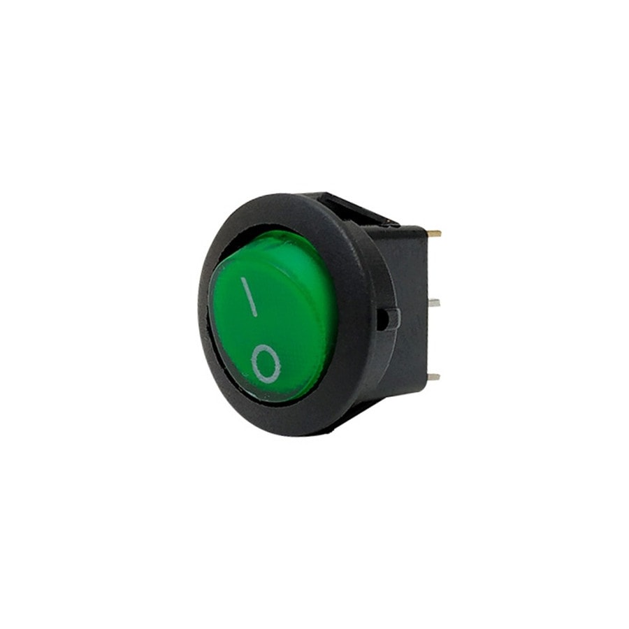 KTech Panel-Mount Rocker Switch — Illuminated Neon of 3 Pins · 6.5A 250V / 13A 125V · Green