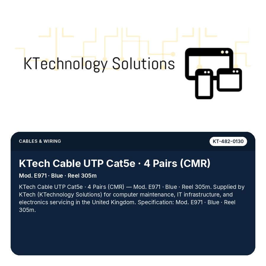 KTech Cable UTP Cat5e · 4 Pairs (CMR) — Mod. E971 · Blue · Reel 305m