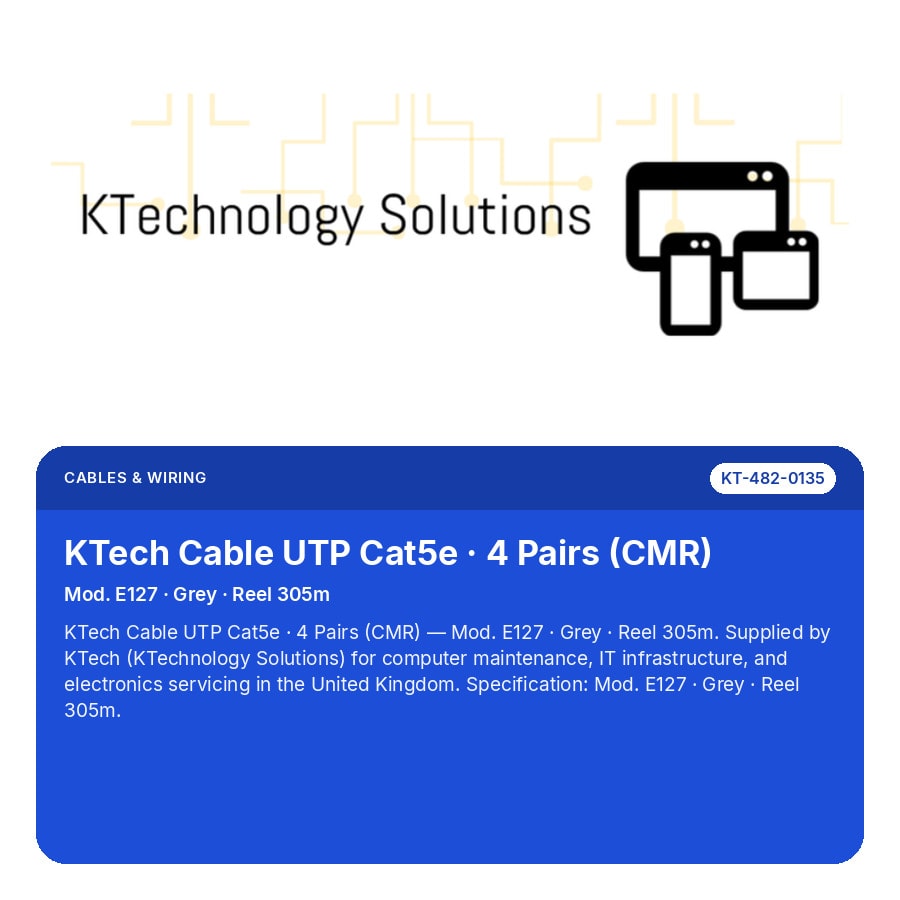 KTech Cable UTP Cat5e · 4 Pairs (CMR) — Mod. E127 · Grey · Reel 305m