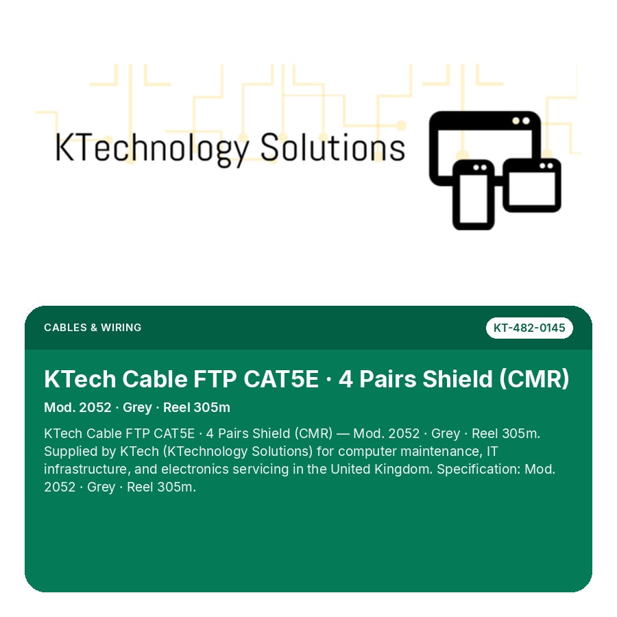 KTech Cable FTP CAT5E · 4 Pairs Shield (CMR) — Mod. 2052 · Grey · Reel 305m