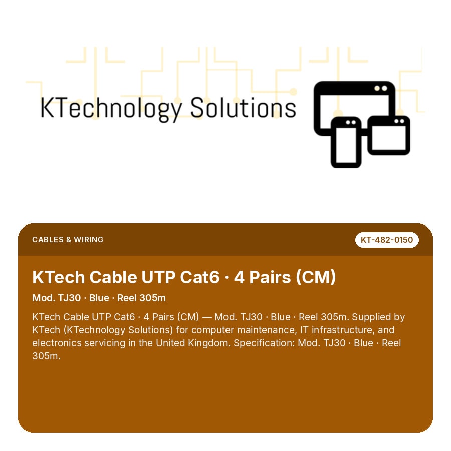KTech Cable UTP Cat6 · 4 Pairs (CM) — Mod. TJ30 · Blue · Reel 305m