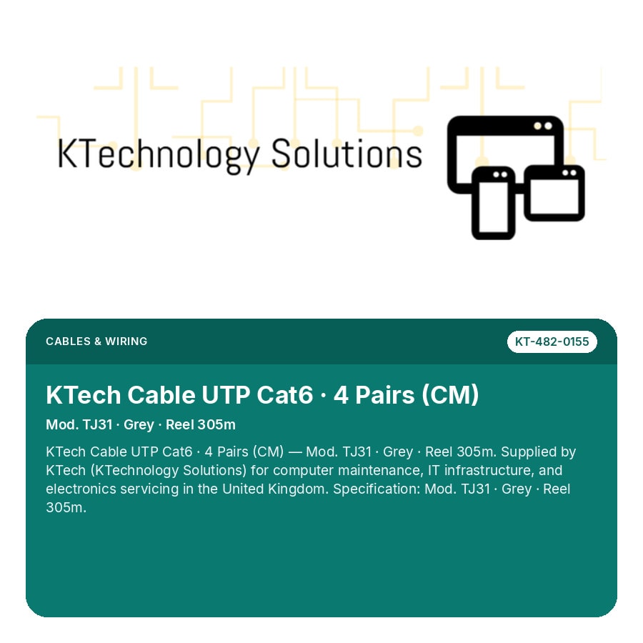 KTech Cable UTP Cat6 · 4 Pairs (CM) — Mod. TJ31 · Grey · Reel 305m