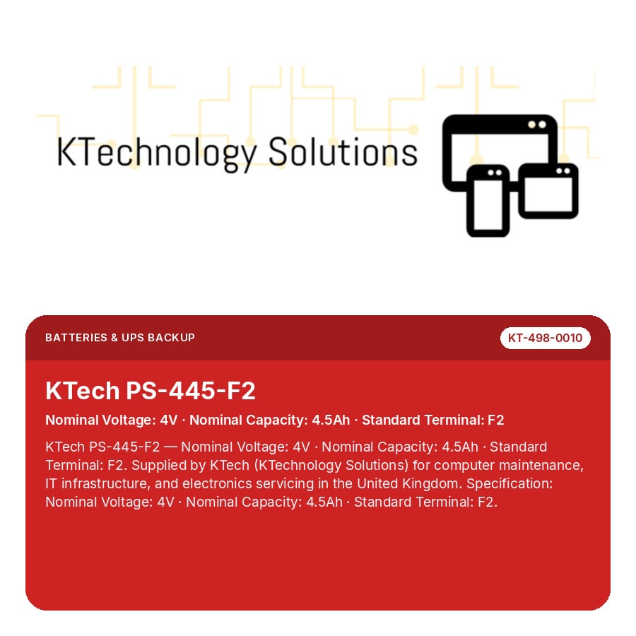 KTech PS-445-F2 — Nominal Voltage: 4V · Nominal Capacity: 4.5Ah · Standard Terminal: F2