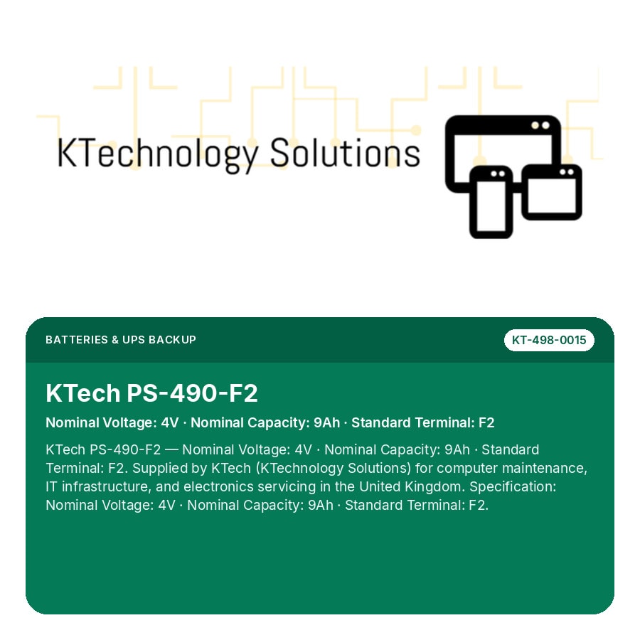 KTech PS-490-F2 — Nominal Voltage: 4V · Nominal Capacity: 9Ah · Standard Terminal: F2