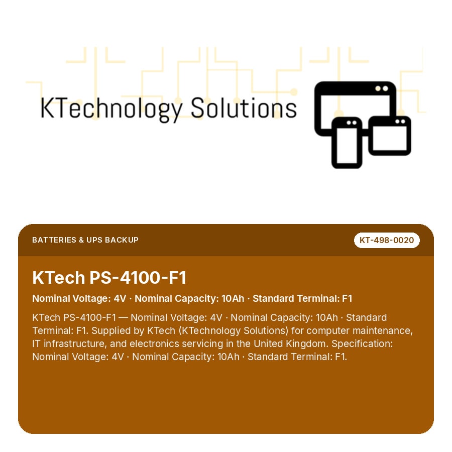 KTech PS-4100-F1 — Nominal Voltage: 4V · Nominal Capacity: 10Ah · Standard Terminal: F1