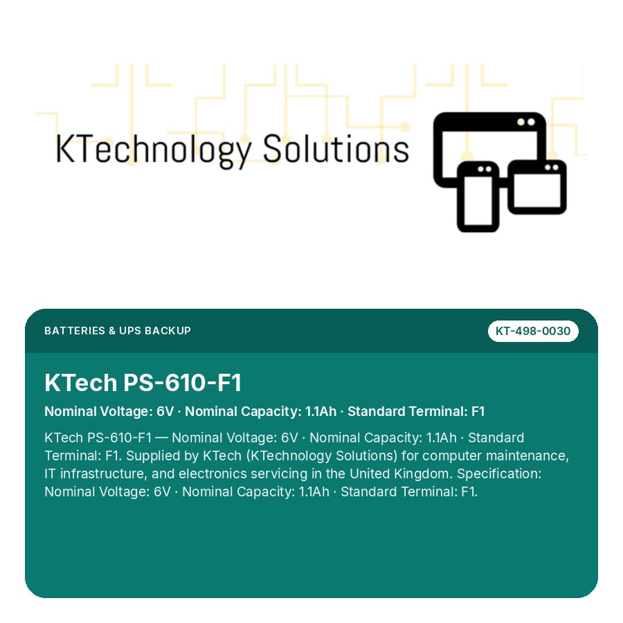 KTech PS-610-F1 — Nominal Voltage: 6V · Nominal Capacity: 1.1Ah · Standard Terminal: F1