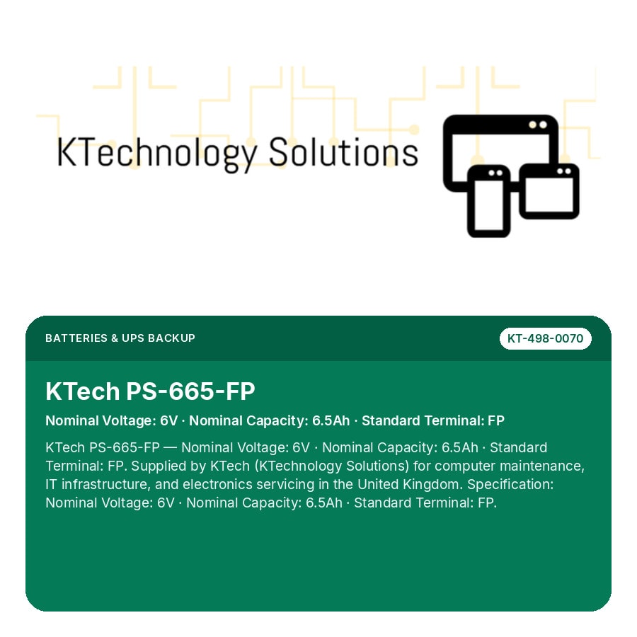 KTech PS-665-FP — Nominal Voltage: 6V · Nominal Capacity: 6.5Ah · Standard Terminal: FP