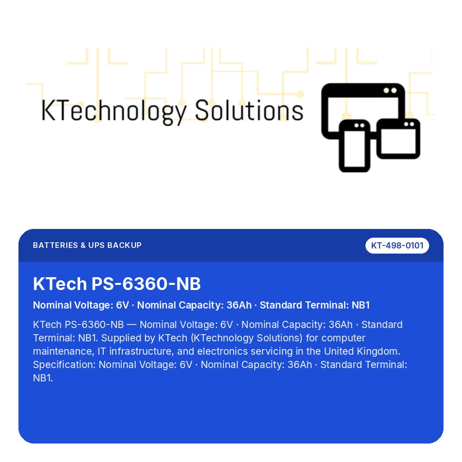KTech PS-6360-NB — Nominal Voltage: 6V · Nominal Capacity: 36Ah · Standard Terminal: NB1