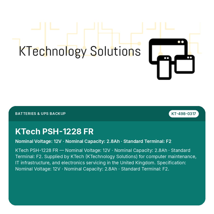 KTech PSH-1228 FR — Nominal Voltage: 12V · Nominal Capacity: 2.8Ah · Standard Terminal: F2