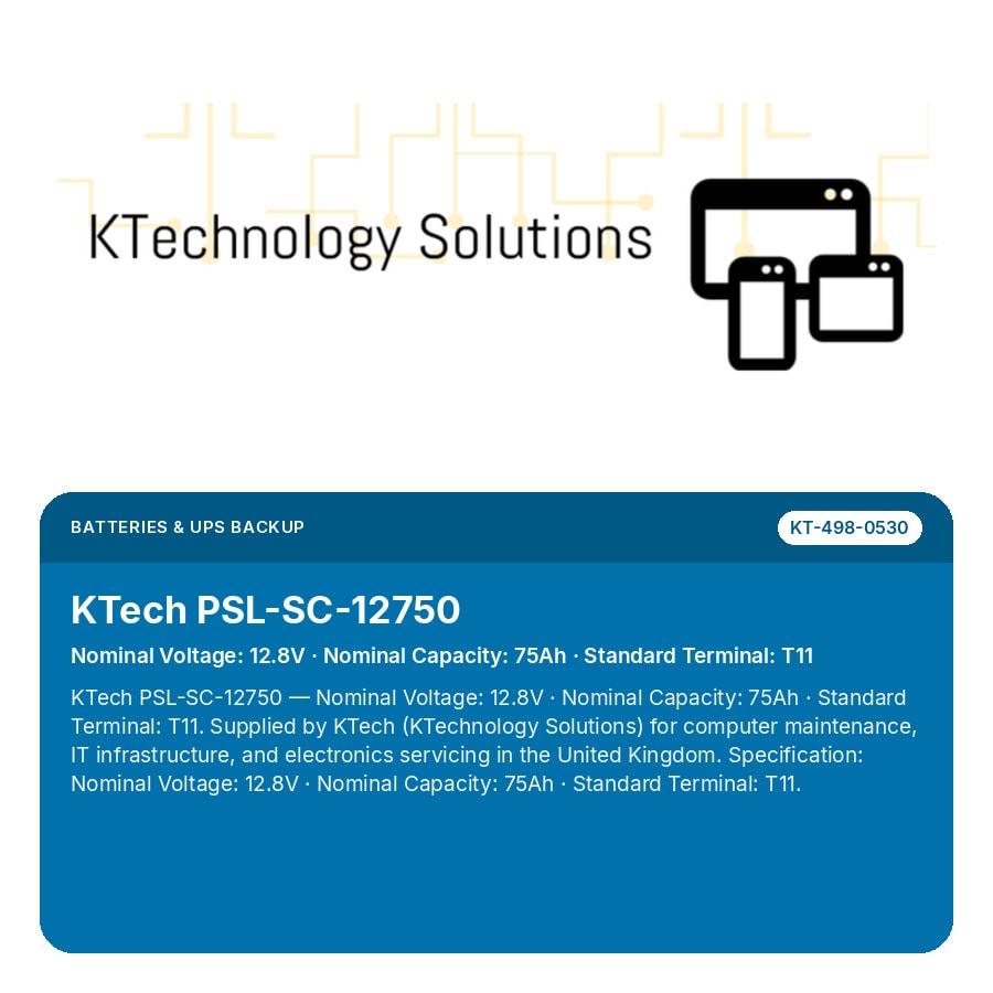 KTech PSL-SC-12750 — Nominal Voltage: 12.8V · Nominal Capacity: 75Ah · Standard Terminal: T11
