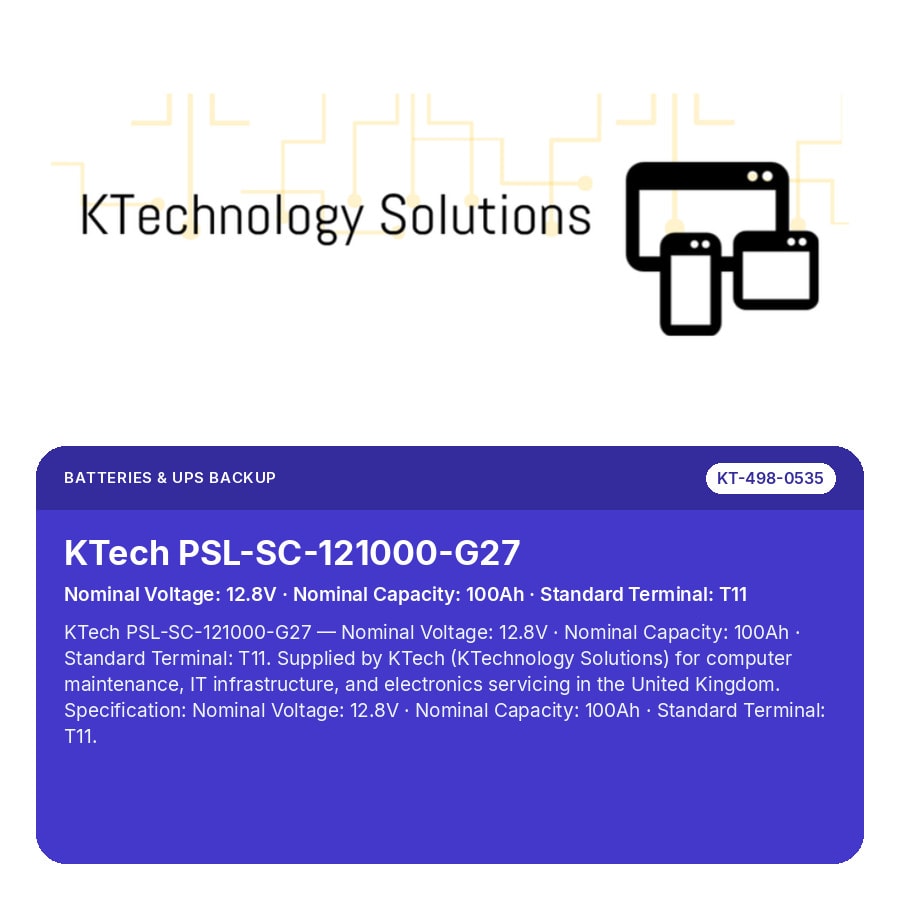 KTech PSL-SC-121000-G27 — Nominal Voltage: 12.8V · Nominal Capacity: 100Ah · Standard Terminal: T11