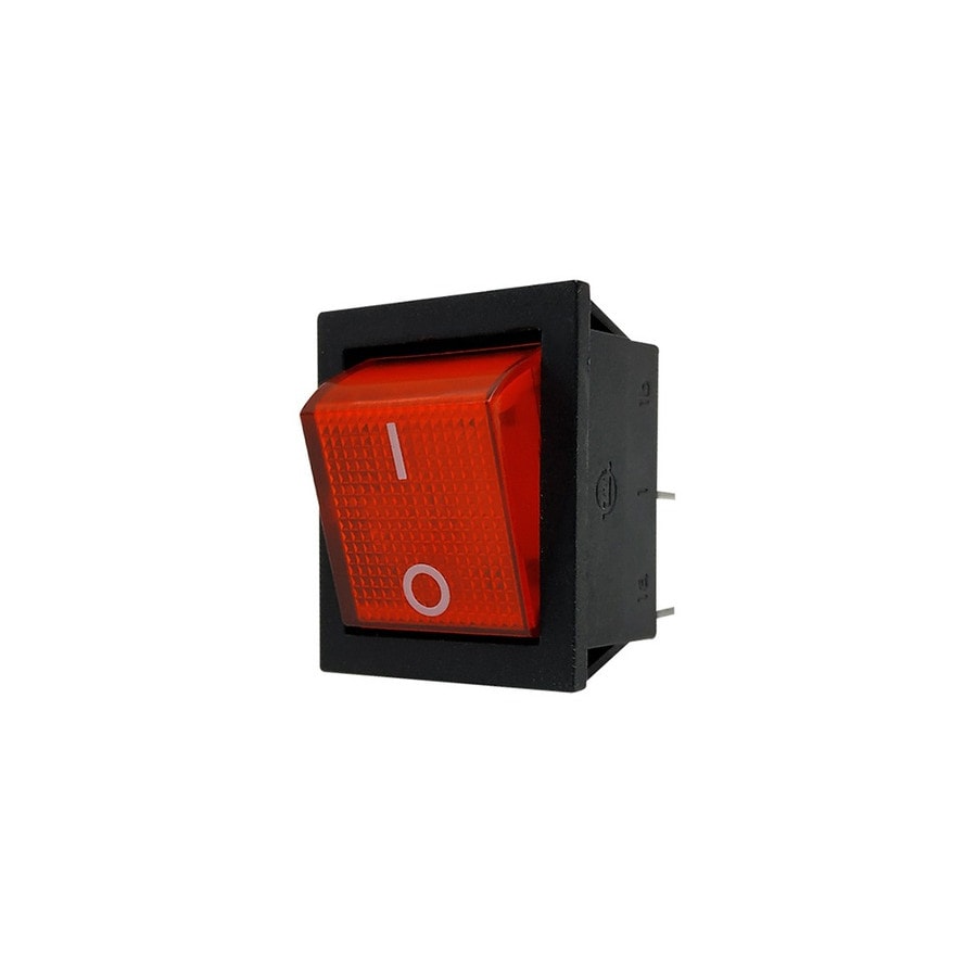 KTech Panel-Mount Rocker Switch — Illuminated Neon of 4 Pins · 16A 250V / 20A 125V · Red