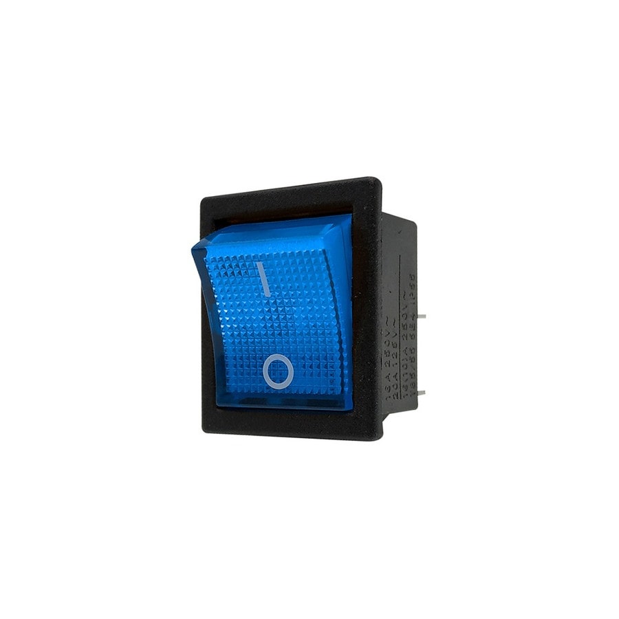 KTech Panel-Mount Rocker Switch — Illuminated Neon of 6 Pins · 2P-2T · 20A 125V / 15 to 250V · Blue