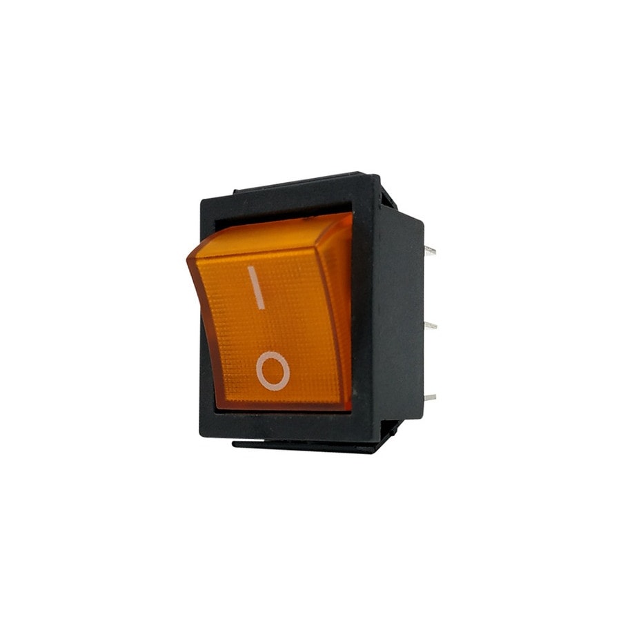 KTech Panel-Mount Rocker Switch — Illuminated Neon of 6 Pins · 20A 125V / 15A 250V · Yellow