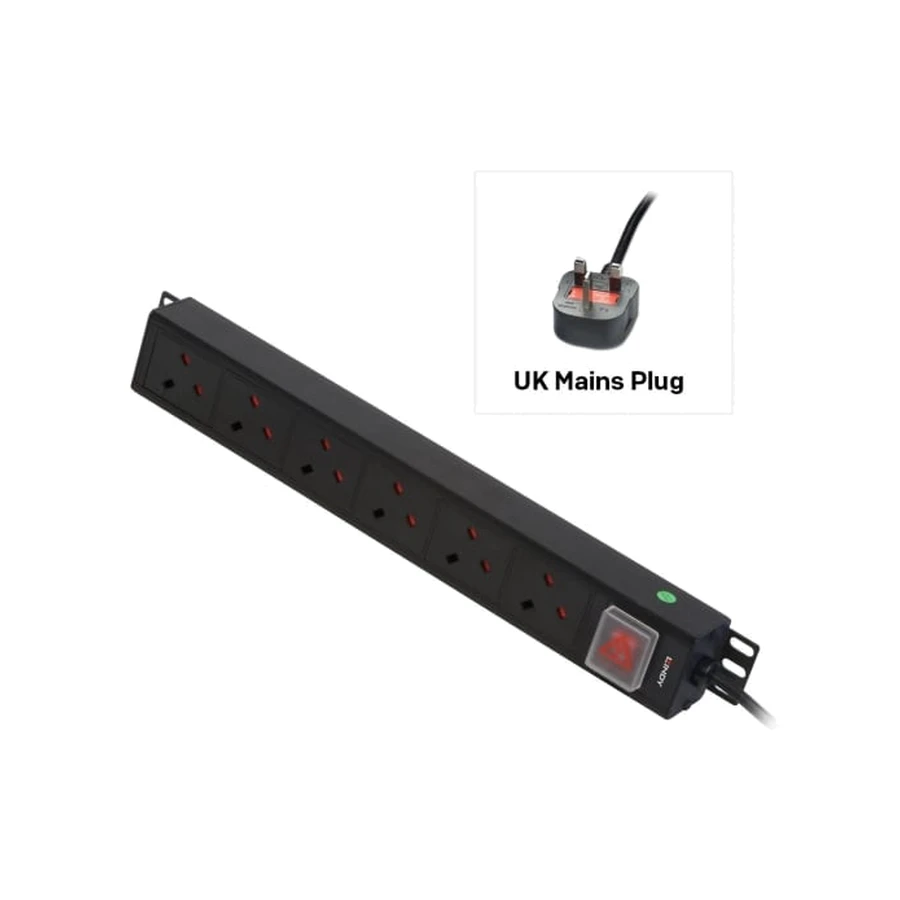 Lindy 6 Way UK Mains Sockets, Vertical PDU with UK Mains Plug