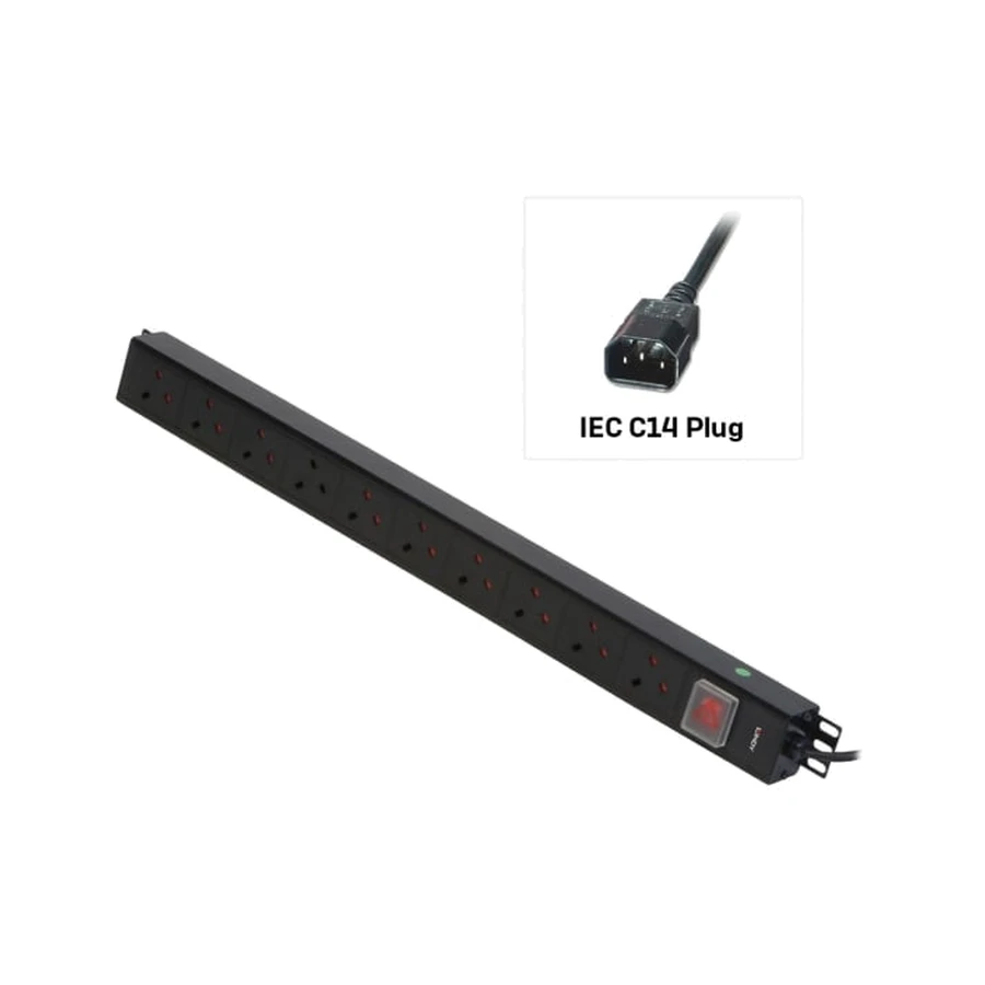 Lindy 10 Way UK Mains Sockets, Vertical PDU with IEC Mains Cable