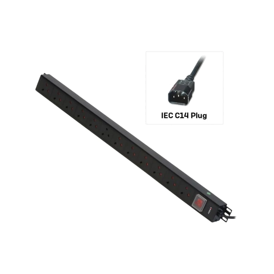 Lindy 12 Way UK Mains Sockets, Vertical PDU with IEC Mains Cable