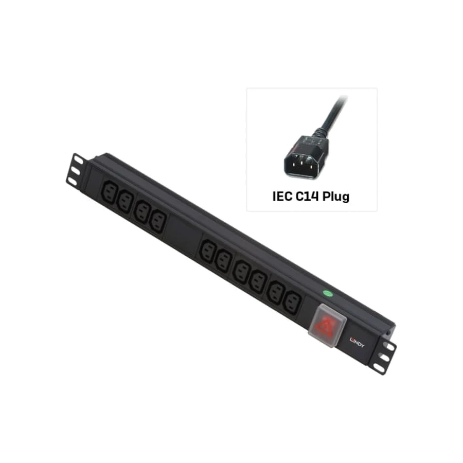 Lindy 1U 10 Way IEC Sockets, Horizontal PDU with IEC Mains Cable
