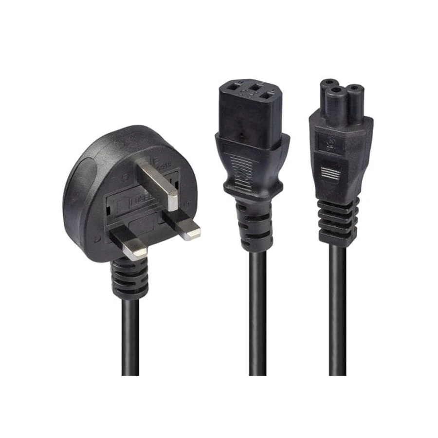 Lindy 2.5m UK 3 Pin Plug to IEC C13 and IEC C5 Splitter Extension Cable, Black