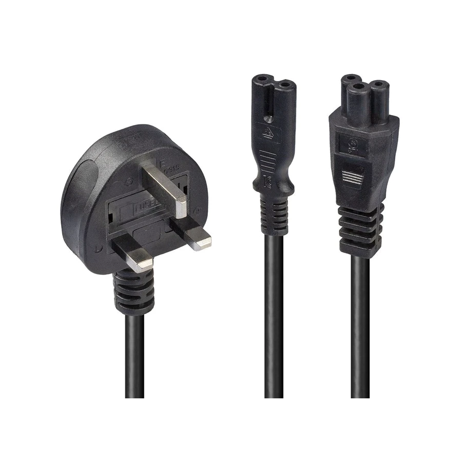 Lindy 2.5m UK 3 Pin Plug to IEC C5 & IEC C7 Splitter Extension Cable, Black