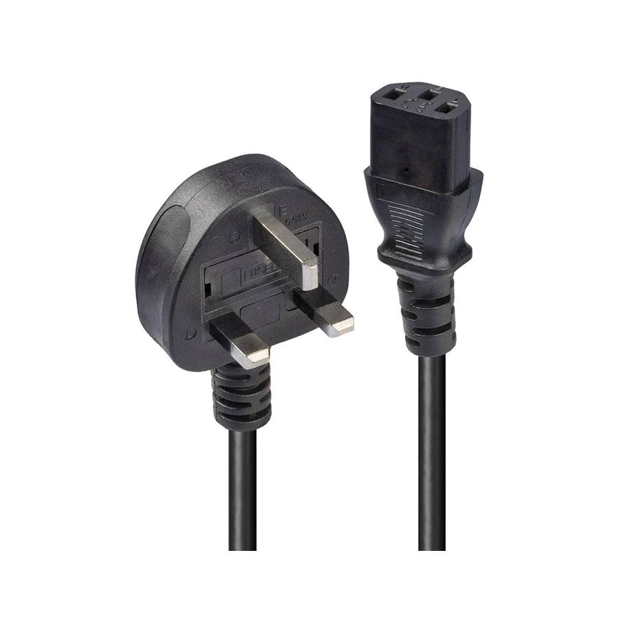 Lindy 0.2m UK 3 Pin Plug To IEC C13 Mains Power Cable, Black