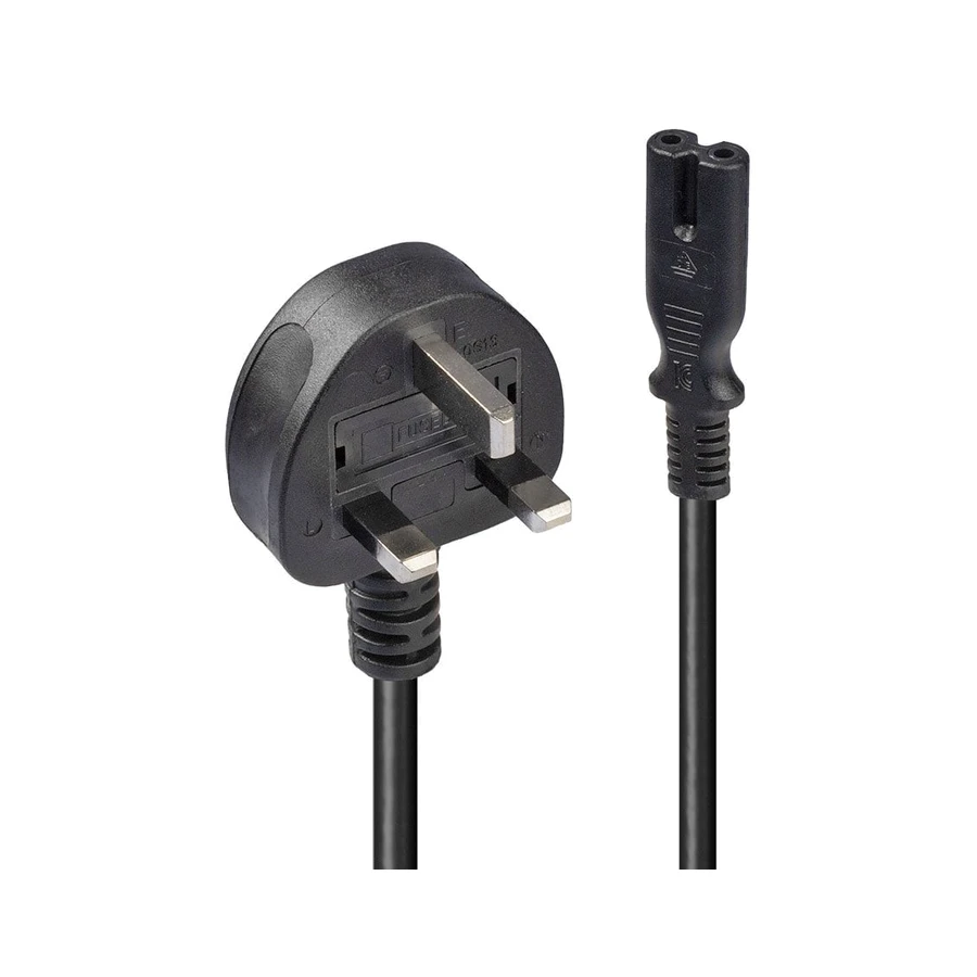 Lindy 2m UK 3 Pin Plug To IEC C7 Mains Power Cable, Black