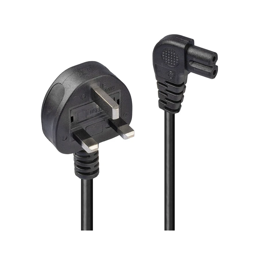 Lindy 2m Mains Power Cable UK 3 Pin Plug to Right Angled IEC C7