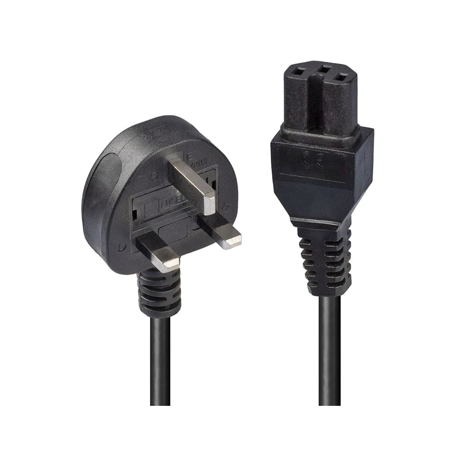 Lindy 2m Mains UK 3 Pin Plug to Hot Conditioned IEC C15 Power Cable Kettle Lead