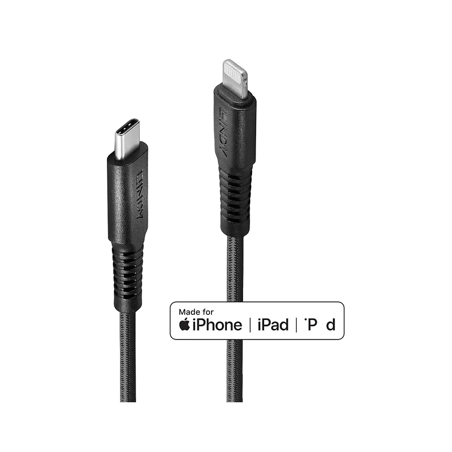 Lindy 0.5m Reinforced USB Type C to Lightning Charge and Sync Cable