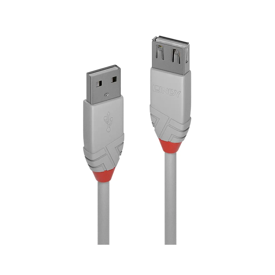 Lindy 5m USB 2.0 Type A Extension Cable, Anthra Line, Grey