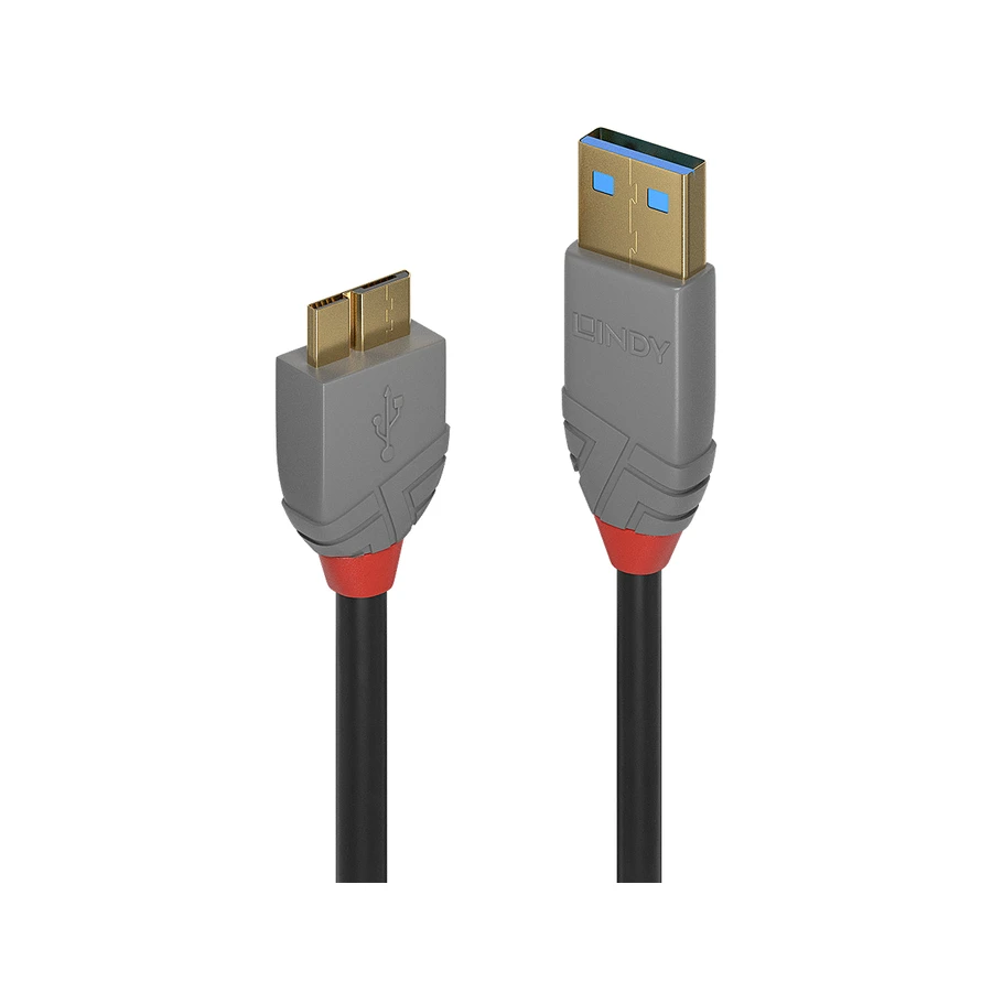 Lindy 3m USB 3.2 Type A to Micro-B Cable, 5Gbps, Anthra Line