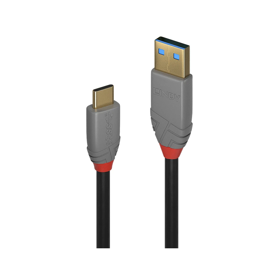 Lindy 3m USB 3.2 Type A to C Cable, 5A PD, Anthra Line