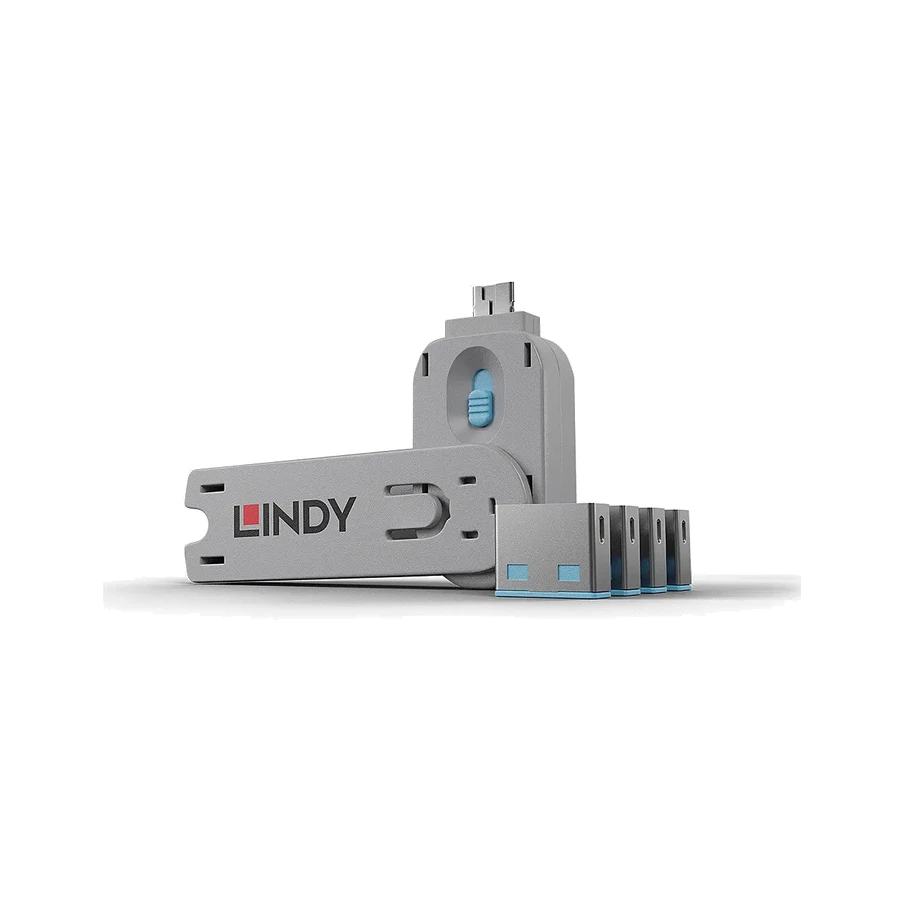 Lindy USB Port Blocker - Pack of 4, Colour Code: Blue