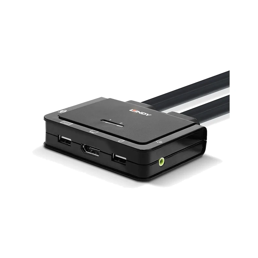 Lindy 2 Port DisplayPort 1.2, USB Type C, USB 2.0 and Audio Cable KVM Switch