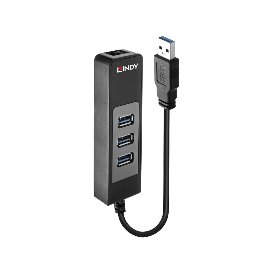 Lindy USB 3.0 Hub and Gigabit Ethernet Converter, product photo