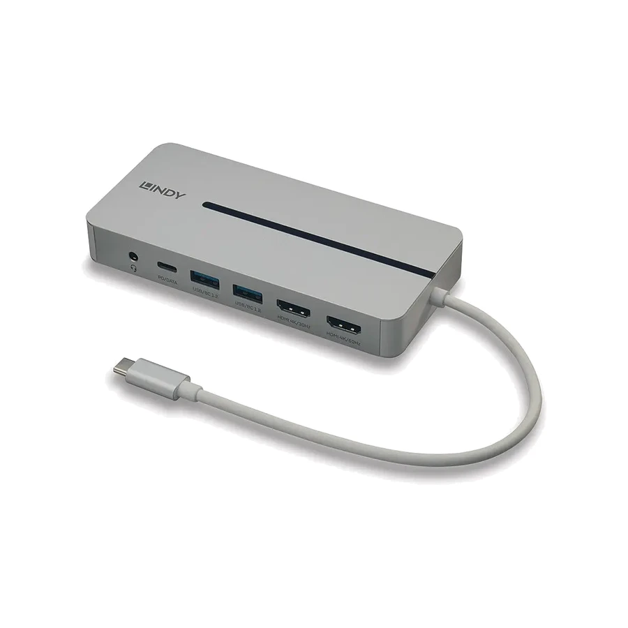 Lindy DST-Mx Duo USB-C Laptop/MacBook Mini Docking Station with Dual Display (4K) and 100W Pass-Through Charging