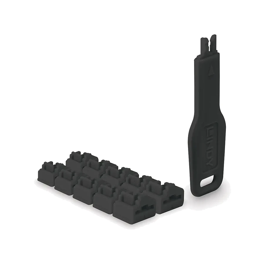 Lindy RJ45 Port Locks Black, 10x + 1 Key