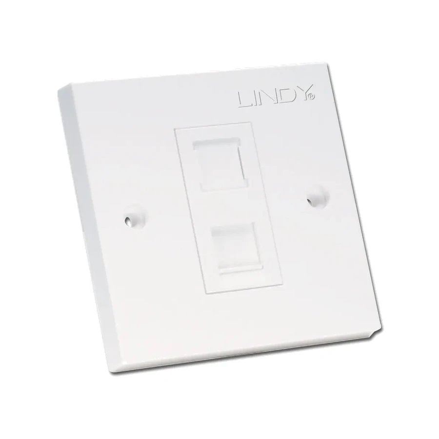 Lindy CAT6 Single Wall Plate with 1 x RJ-45 Shuttered Socket, Unshielded