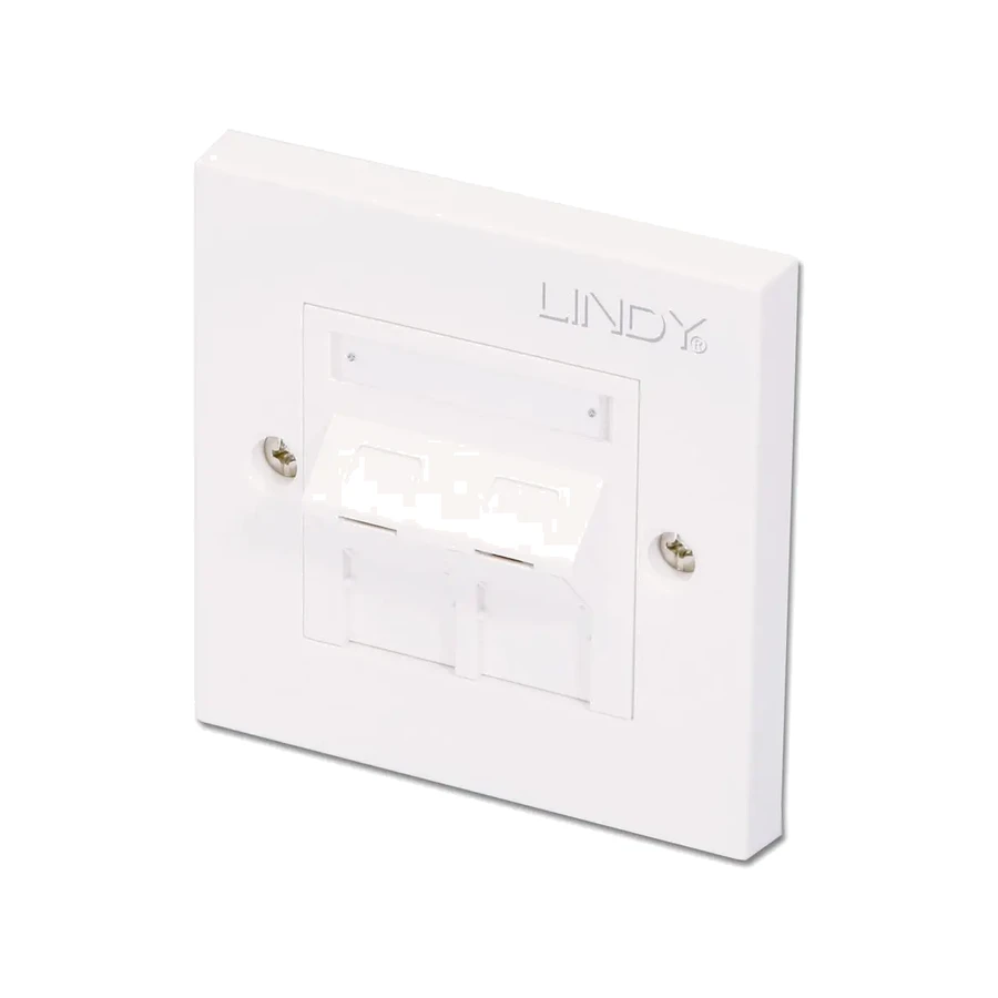 Lindy CAT5e Single Wall Plate with 2 x Angled RJ-45 Shuttered Socket, Unshielded