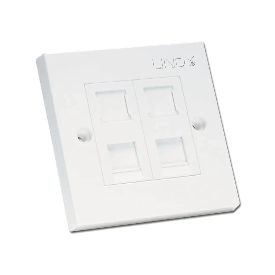 Lindy CAT5e Single Wall Plate with 2 x RJ-45 Shuttered Socket, Unshielded