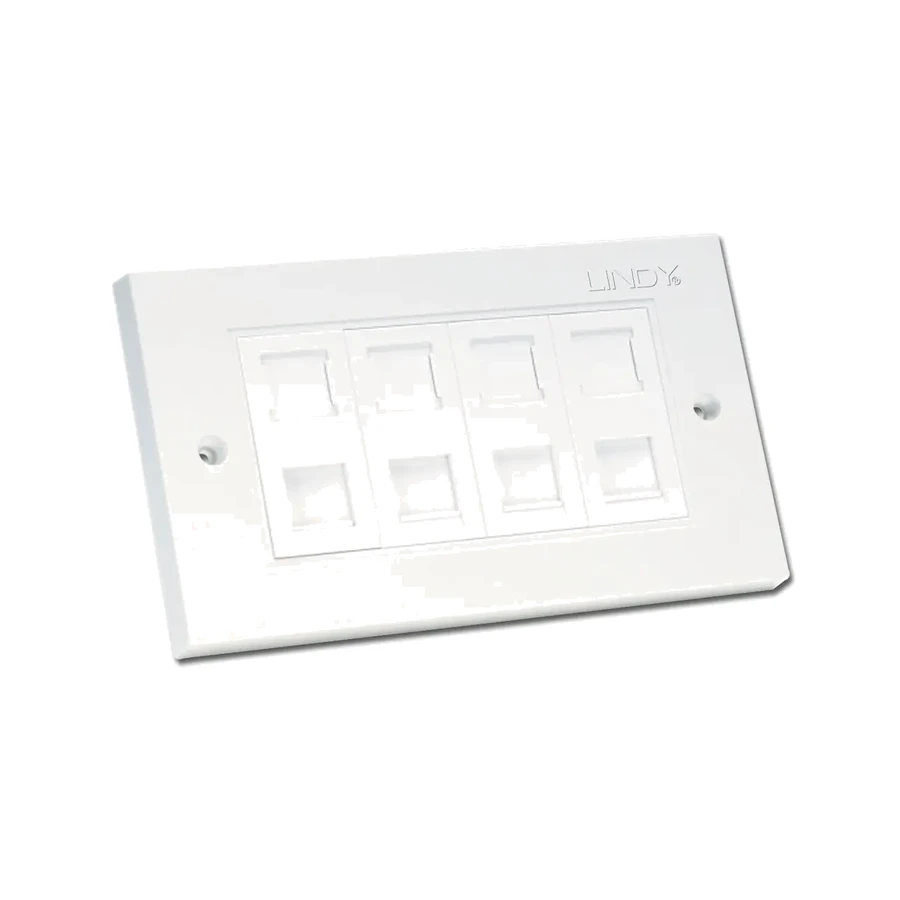 Lindy CAT5e Double Wall Plate with 4 x RJ-45 Shuttered Socket, Unshielded