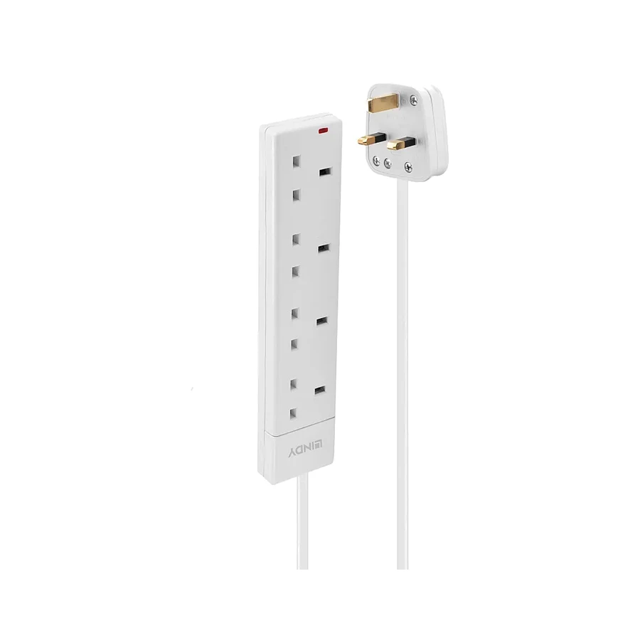 Lindy 2m 4-Way UK Mains Power Extension, White
