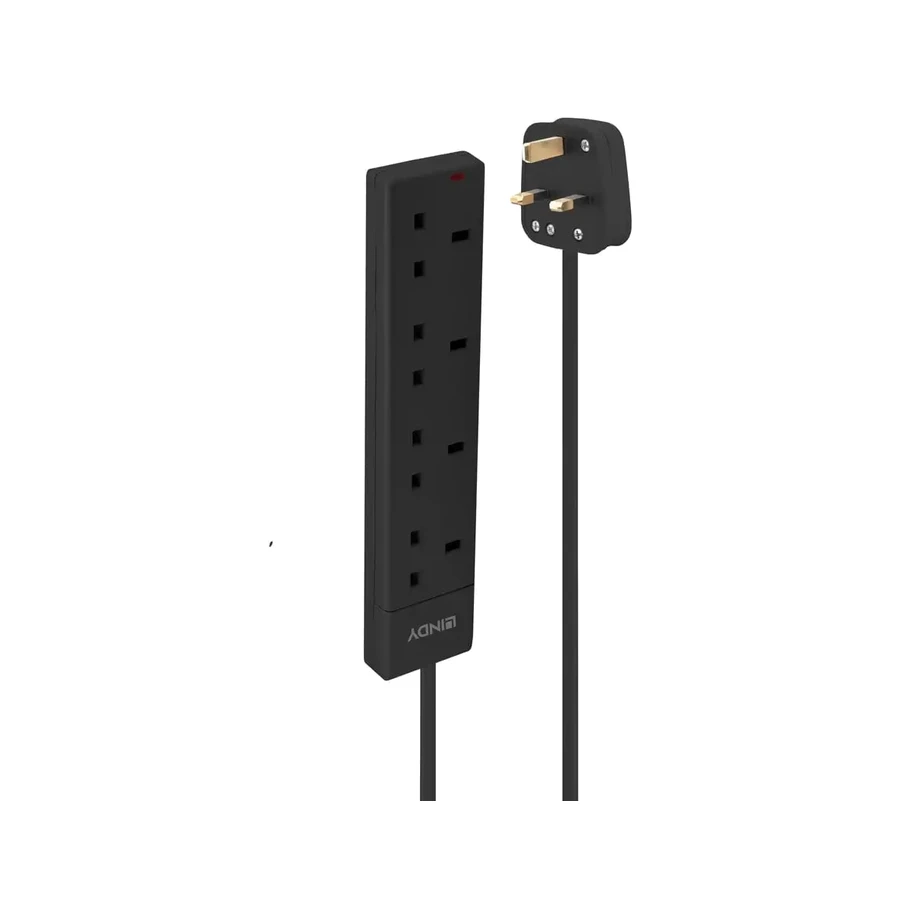 Lindy 2m 4-Way UK Mains Power Extension, Black