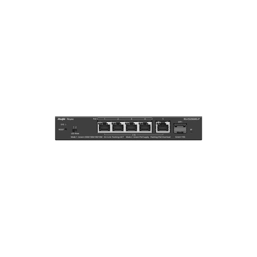 Ruijie Networks RG-ES206MG-P network switch Managed L2 2.5G Ethernet (100/1000/2500) Power over Ethernet (PoE) Desktop/Wall-Mounting Black